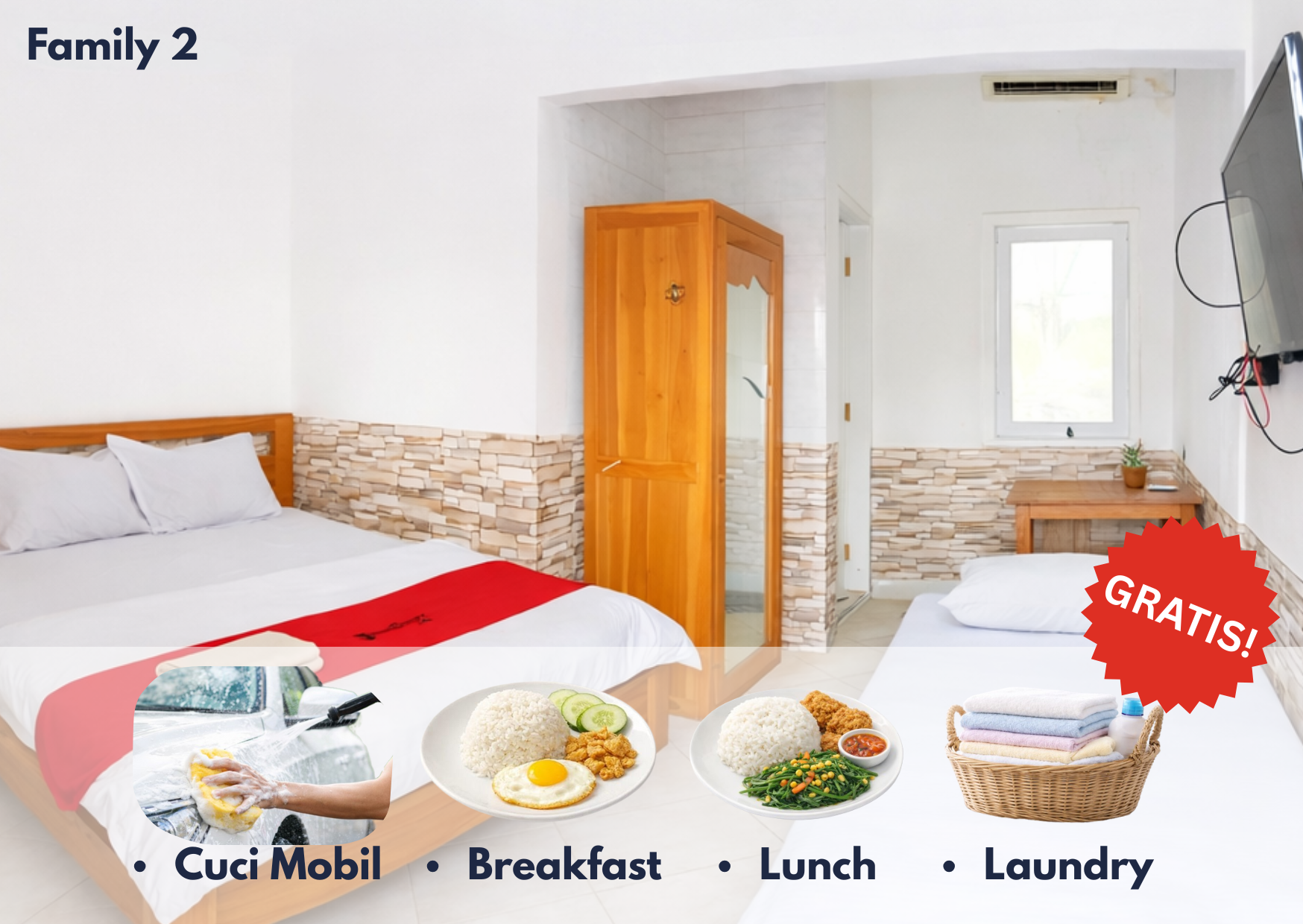 Bali Family 2 + GRATIS SARAPAN + MAKAN SIANG TIAP HARI +CUCI MOBIL TIAP MINGGU+ LAUNDRY HARIAN
