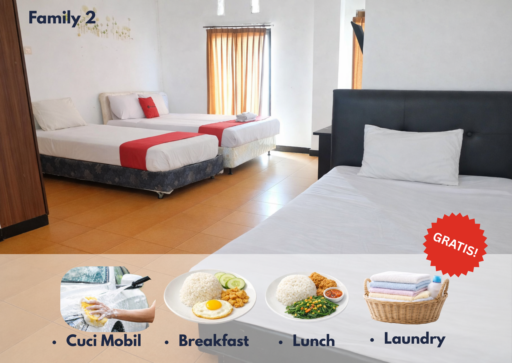 Bandung Family 2 + GRATIS SARAPAN + MAKAN SIANG SETIAP HARI +CUCI MOBIL TIAP MINGGU+ LAUNDRY HARIAN
